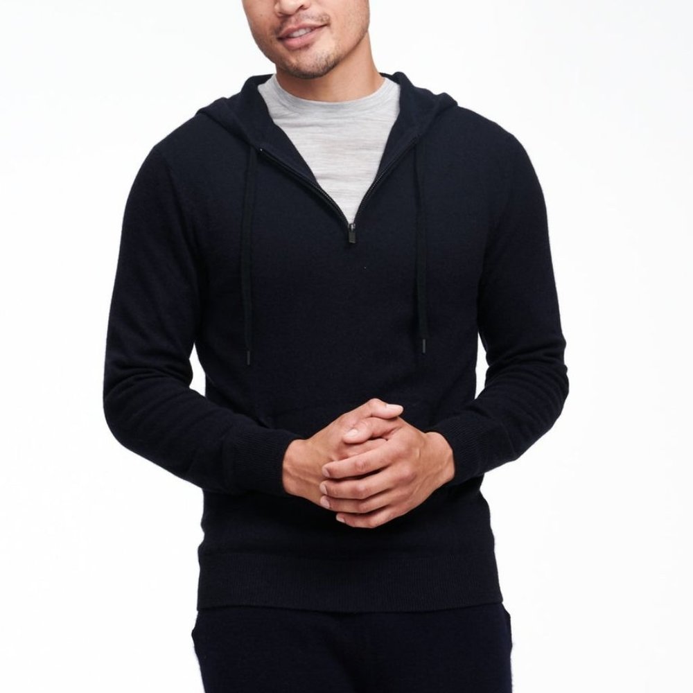 Navy Cashmere Quarter Zip Hoodie for Men from Naadam